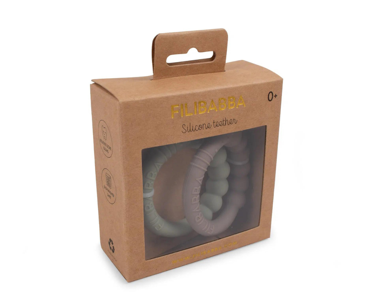 Filibabba Silicone Teether Ring 2 Pack – Warm Grey & Oil Green