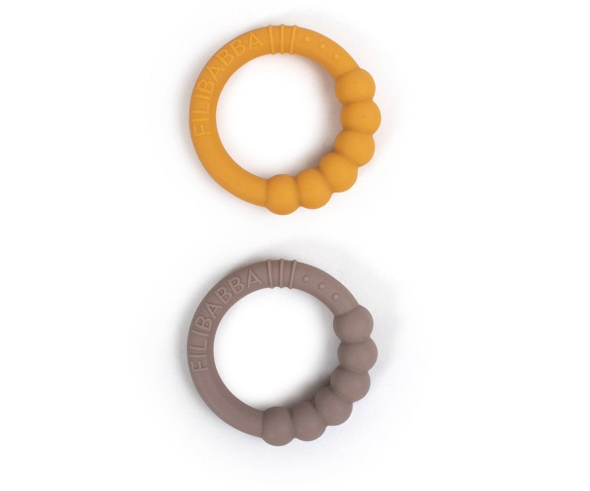 Filibabba Silicone Teether Ring 2 Pack – Warm Grey & Honey Gold