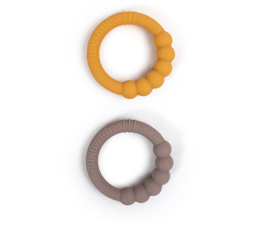 Filibabba Silicone Teether Ring 2 Pack – Warm Grey & Honey Gold