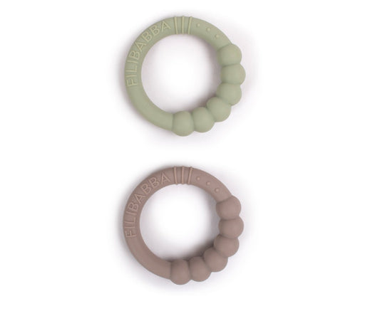 Filibabba Silicone Teether Ring 2 Pack – Warm Grey & Oil Green